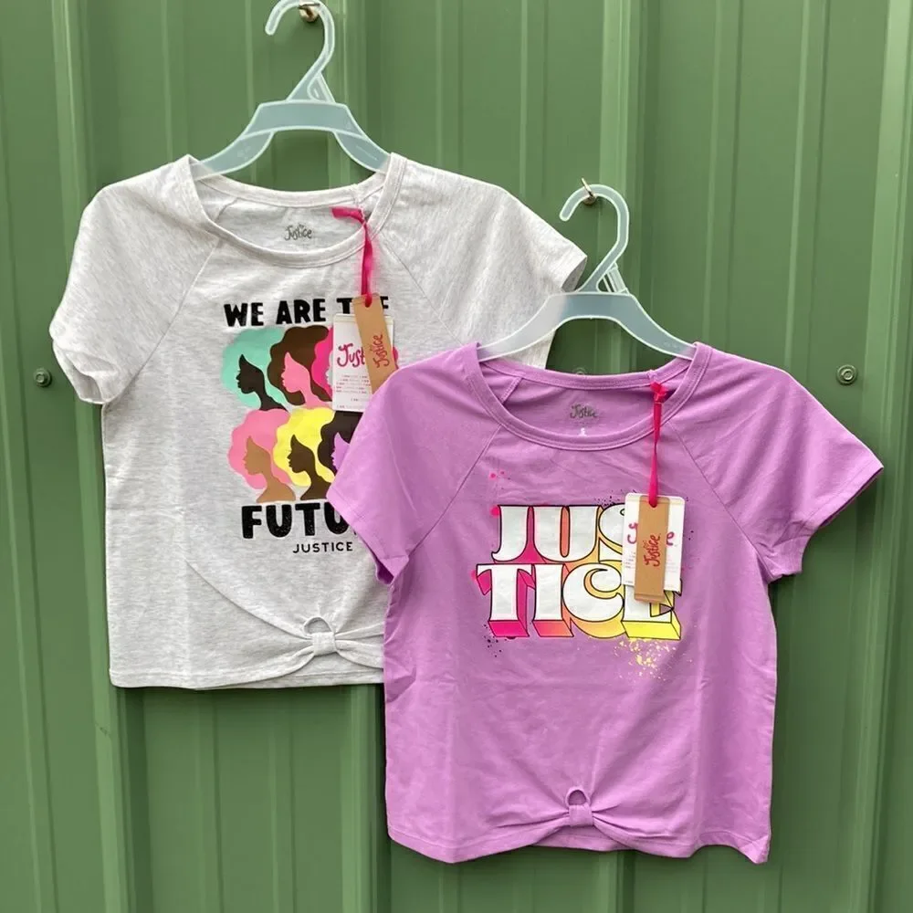 Justice Girls Knot Front Graphic T-Shirts 2-Pack Size S (7/8)